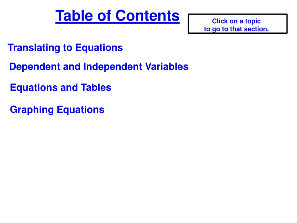 table of contents