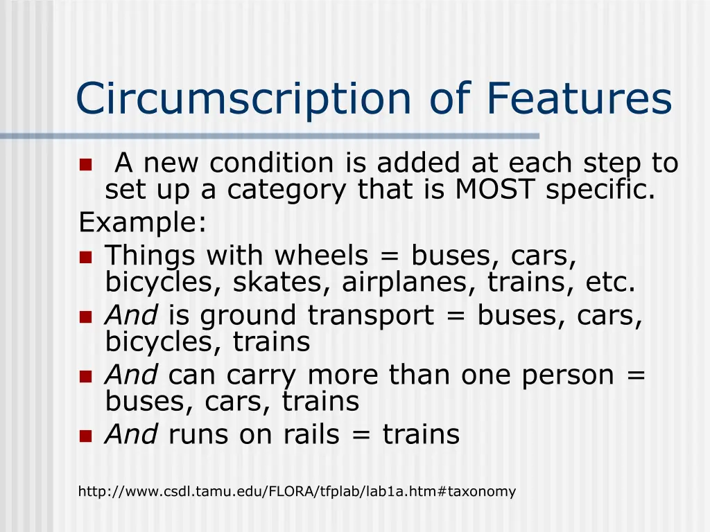 circumscription of features