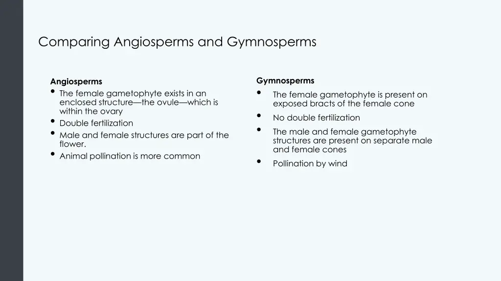 comparing angiosperms and gymnosperms