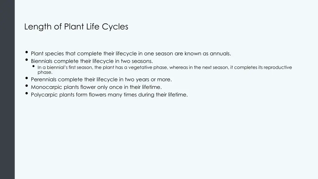 length of plant life cycles