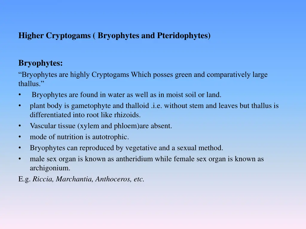 higher cryptogams bryophytes and pteridophytes