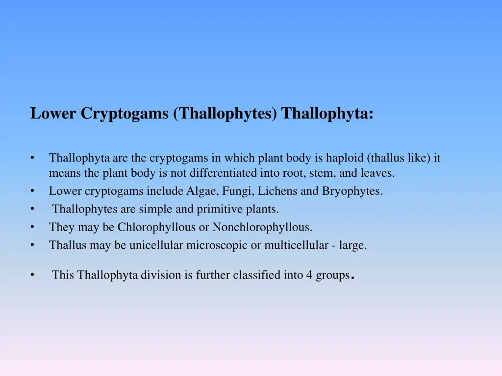 lower cryptogams thallophytes thallophyta