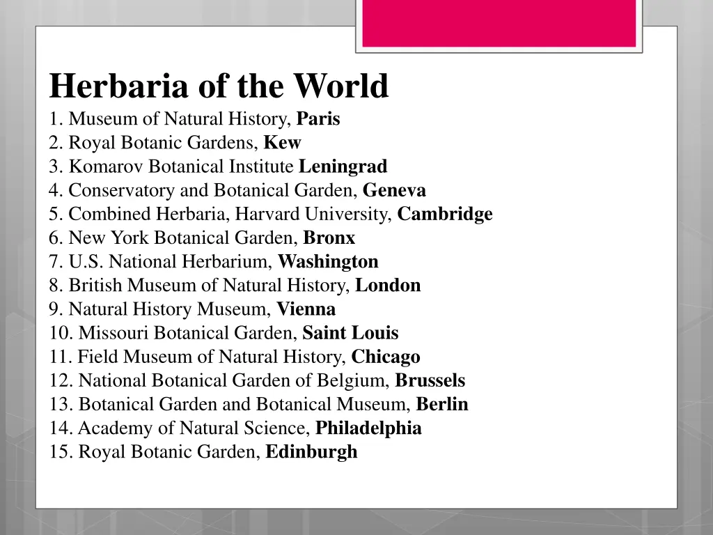 herbaria of the world 1 museum of natural history