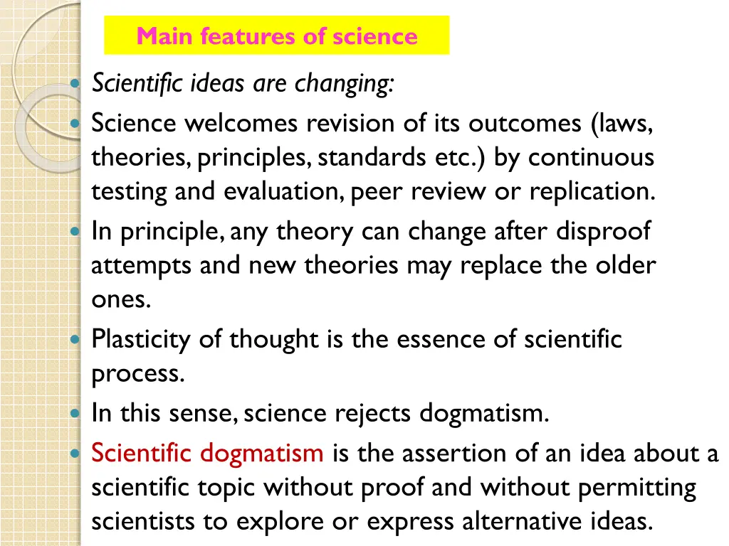 main features of science 1