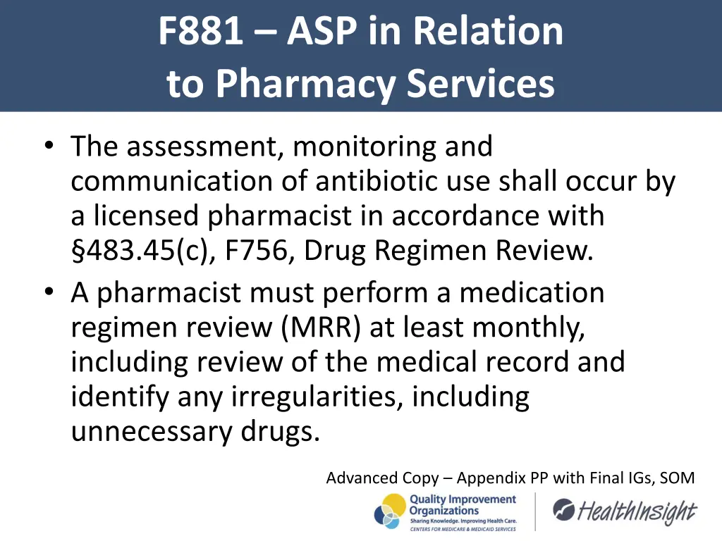 f881 asp in relation to pharmacy services