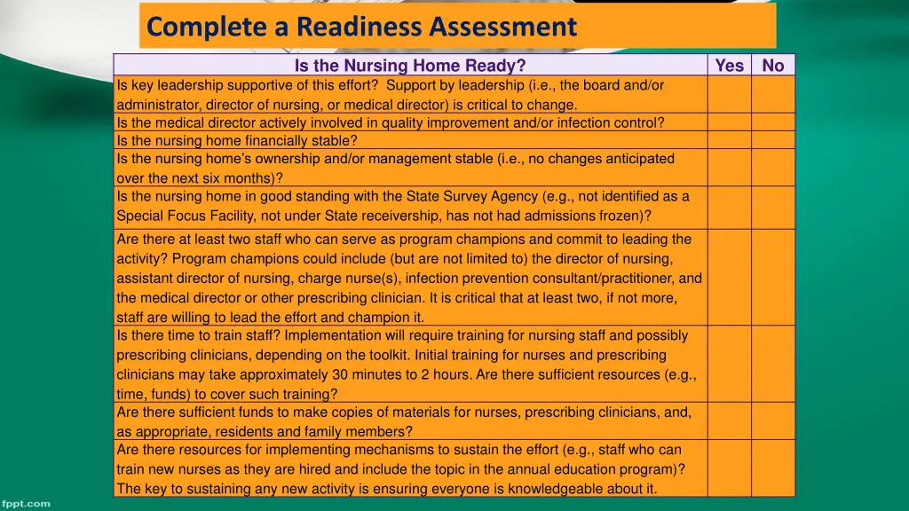 complete a readiness assessment