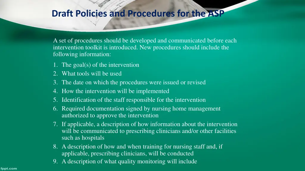 draft policies and procedures for the asp 1