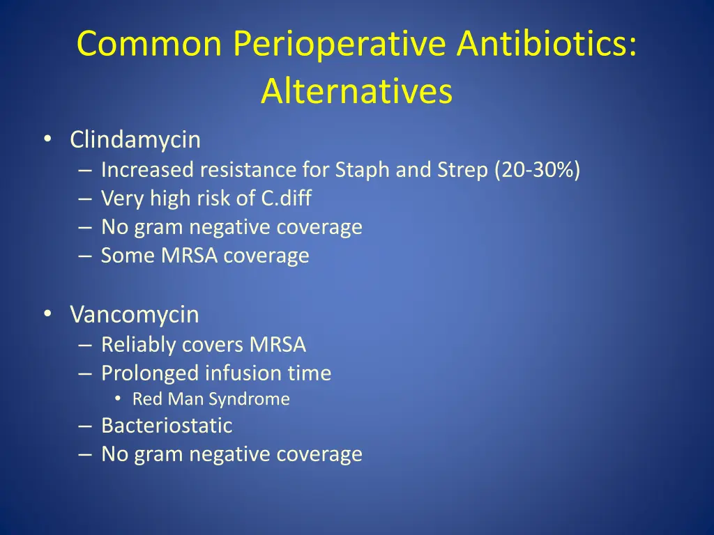 common perioperative antibiotics alternatives