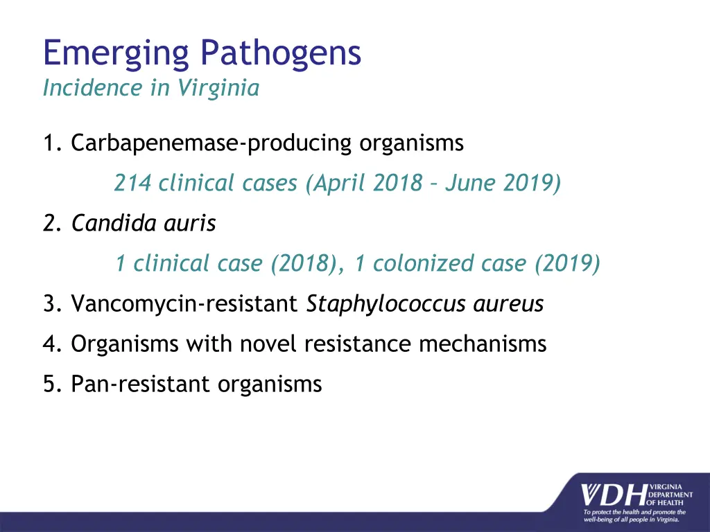 emerging pathogens incidence in virginia