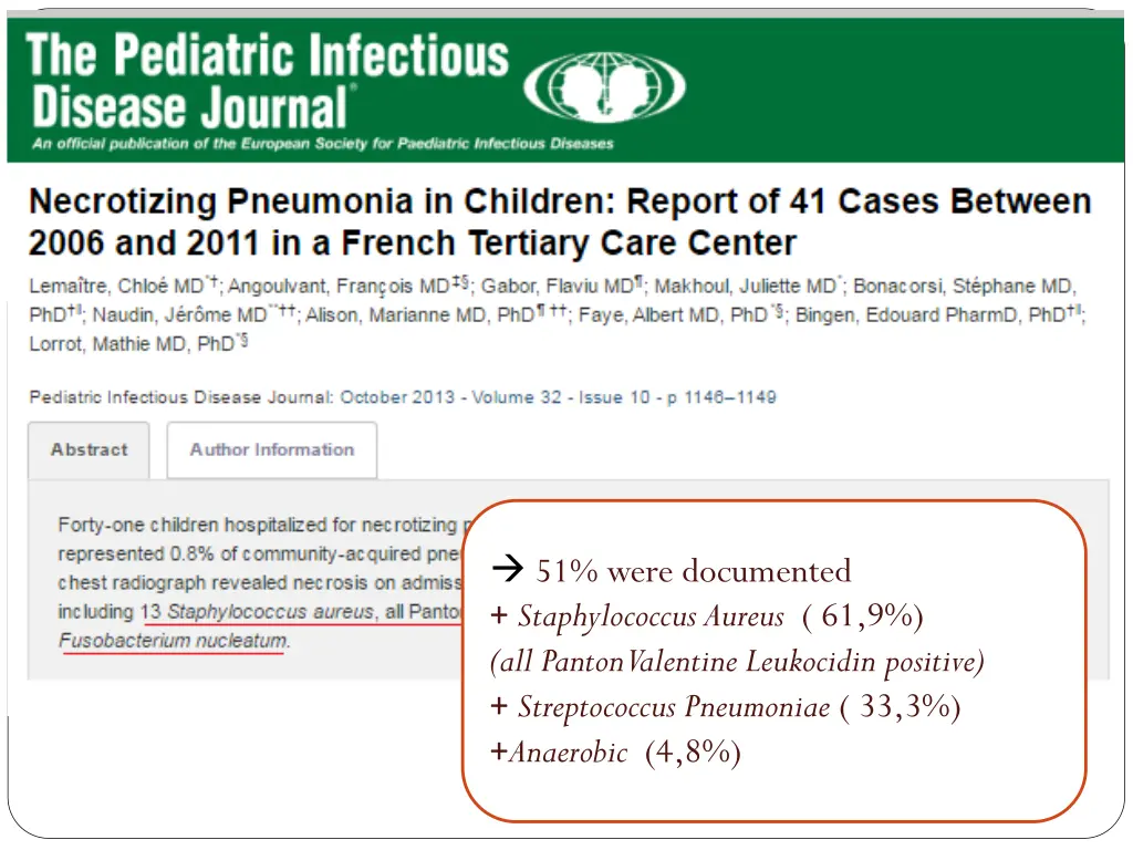 51 were documented staphylococcus aureus