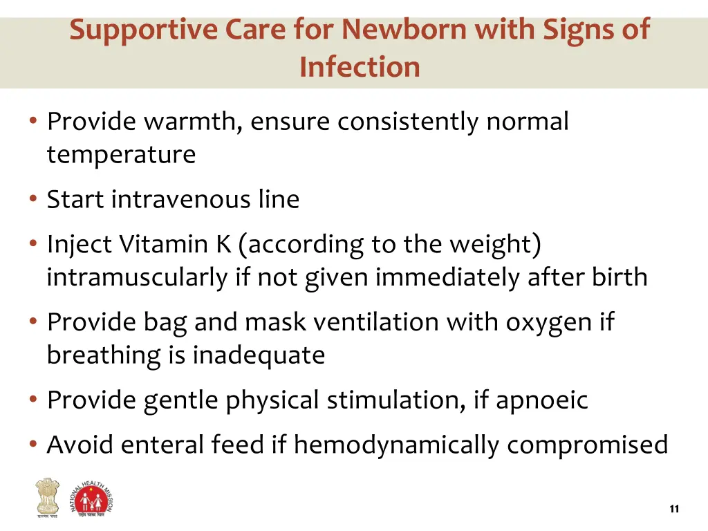 supportive care for newborn with signs