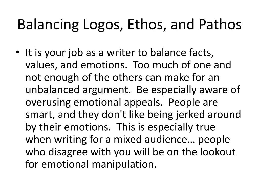 balancing logos ethos and pathos