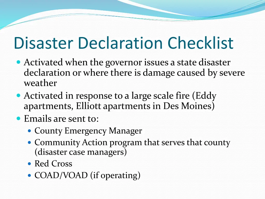 disaster declaration checklist activated when