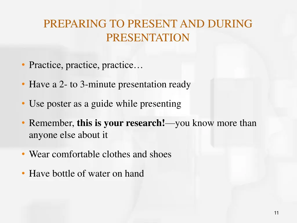 preparing to present and during presentation