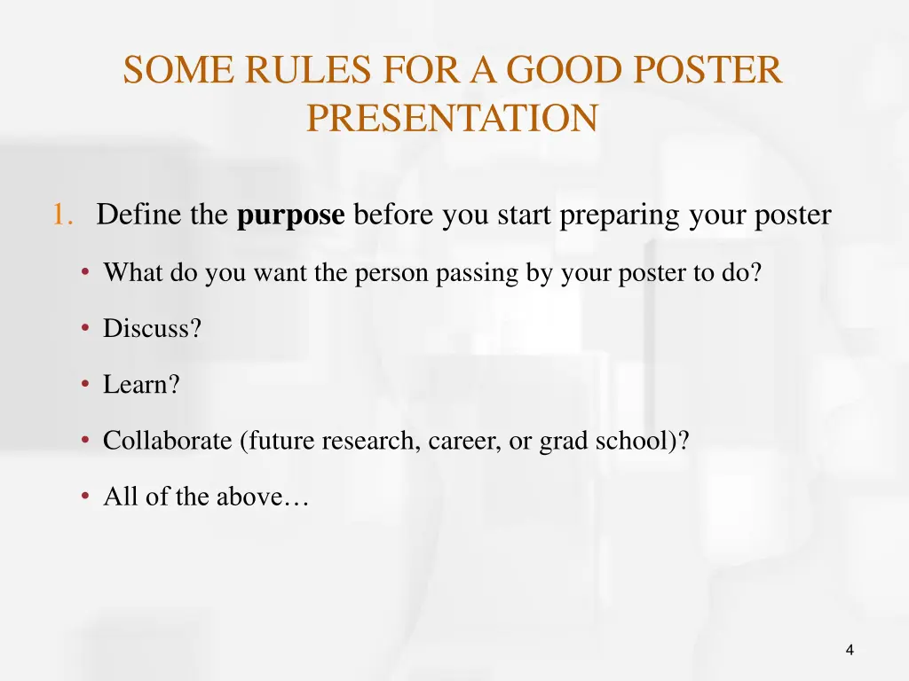 some rules for a good poster presentation