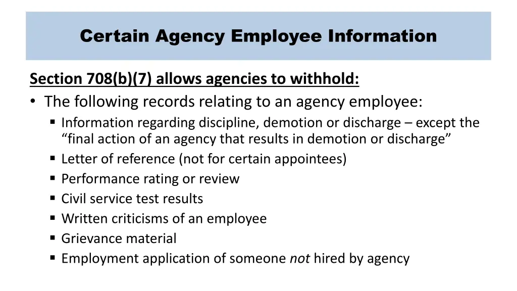 certain agency employee information