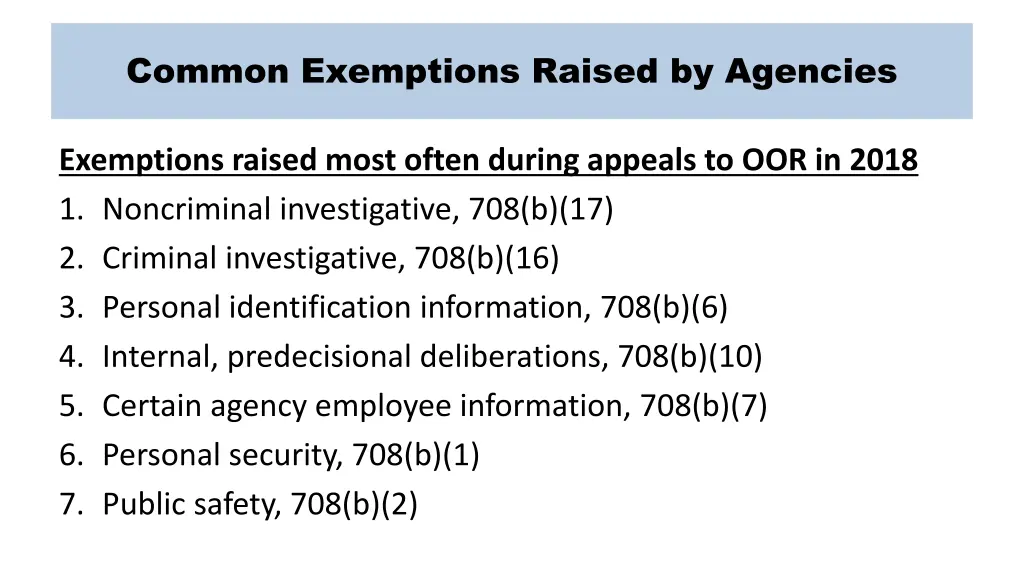 common exemptions raised by agencies