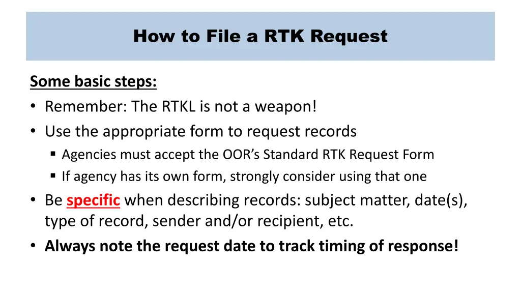 how to file a rtk request 1