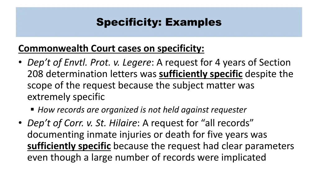 specificity examples 1