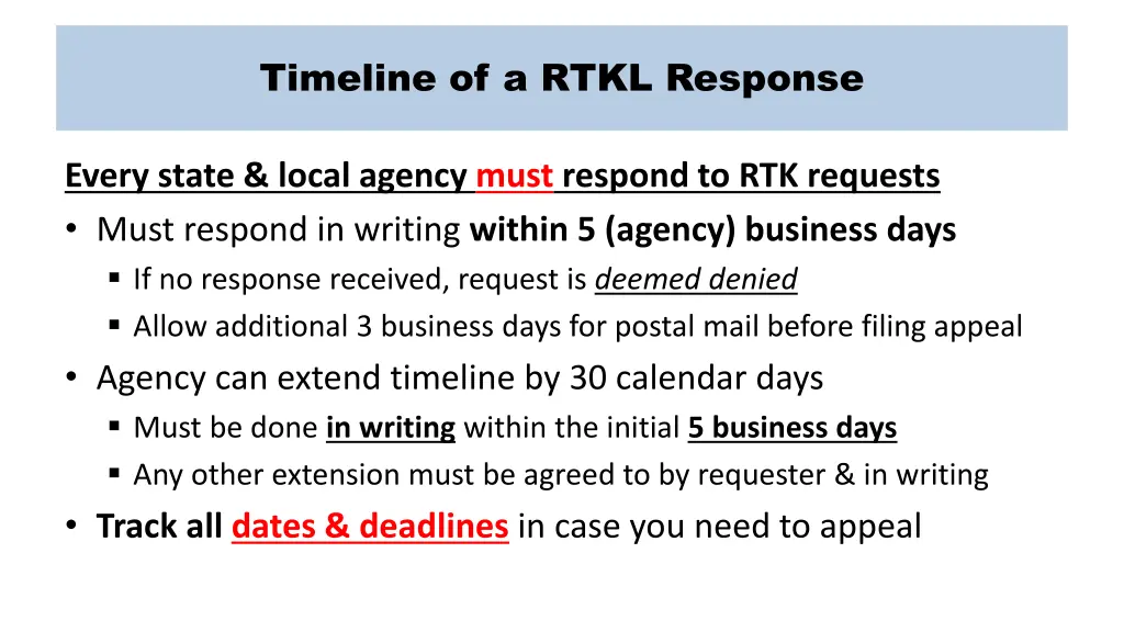 timeline of a rtkl response