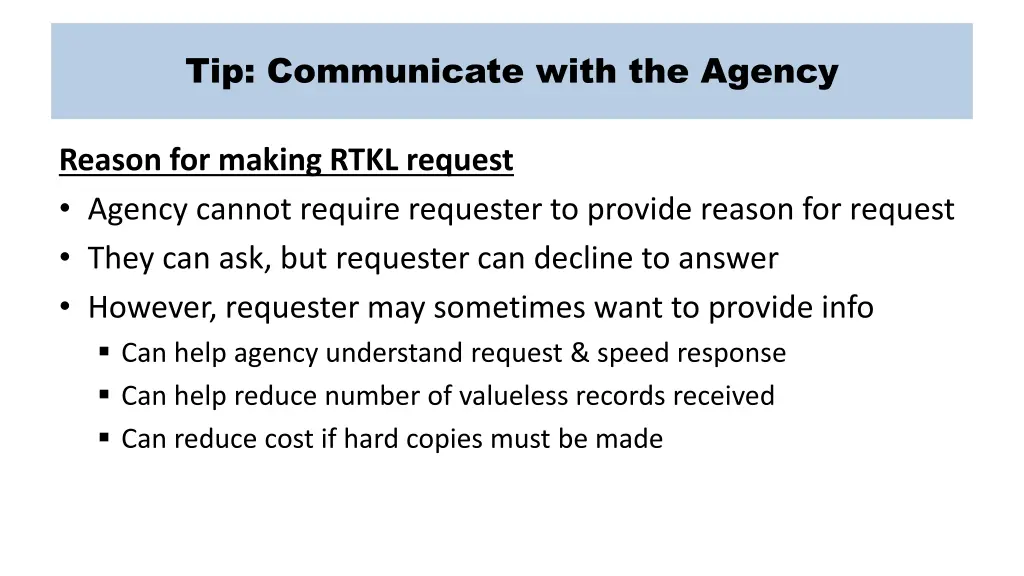 tip communicate with the agency 1