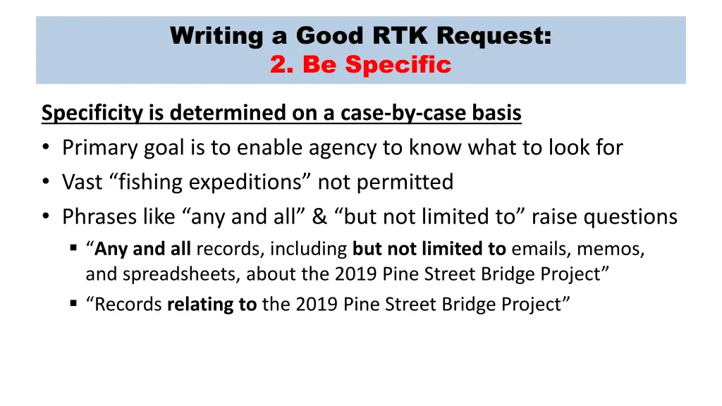 writing a good rtk request 2 be specific