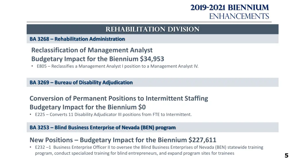 2019 2021 biennium enhancements