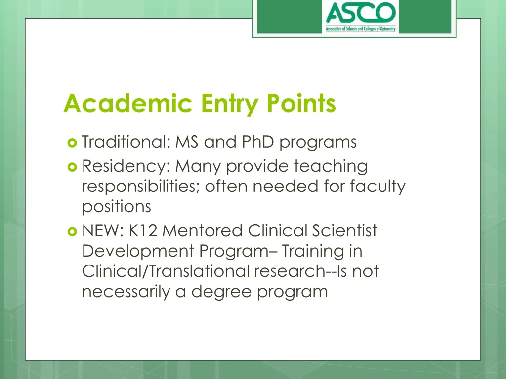 academic entry points