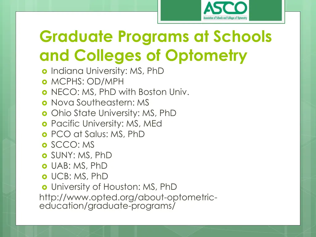 graduate programs at schools and colleges