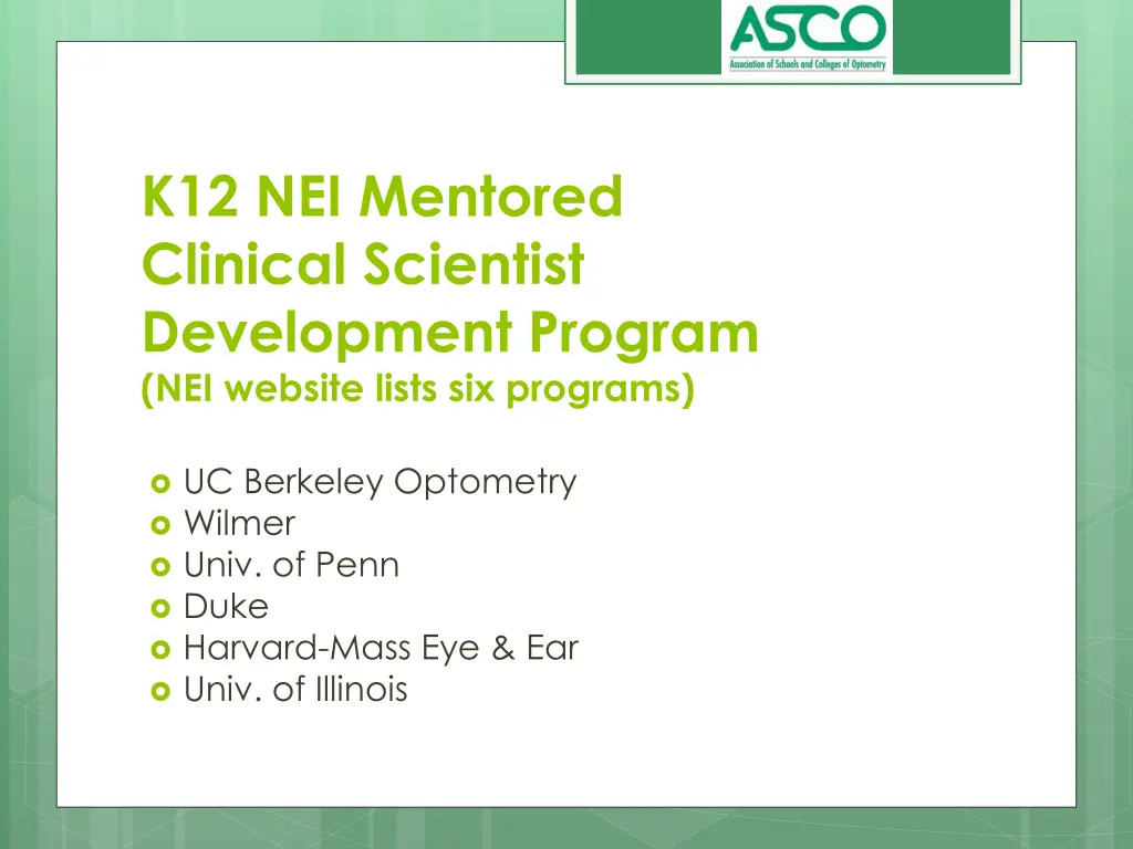 k12 nei mentored clinical scientist development