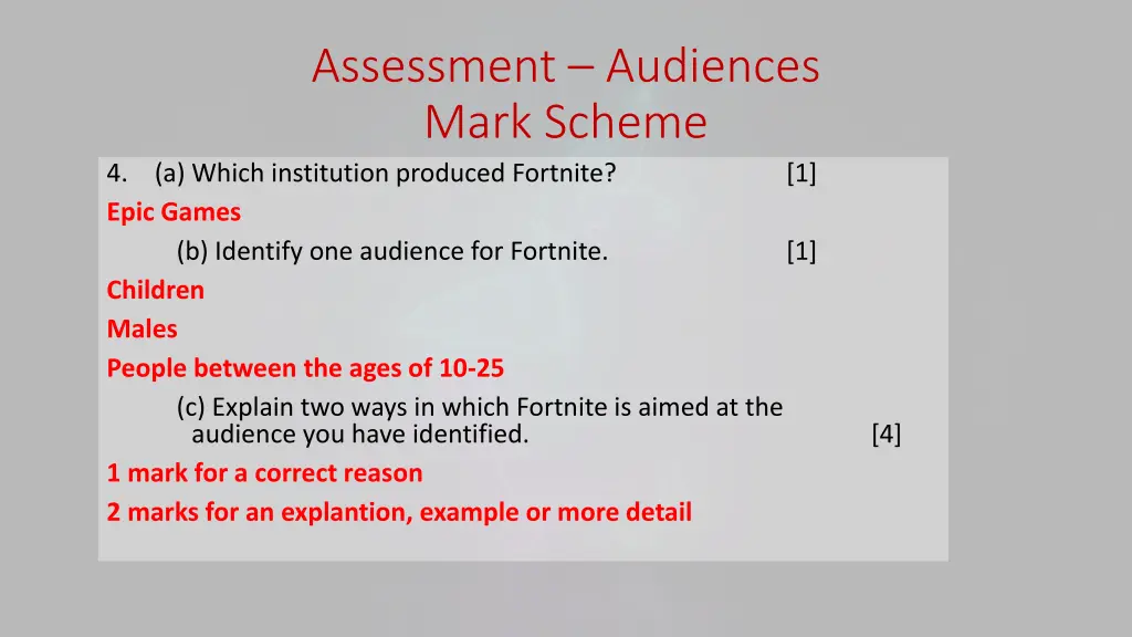 assessment audiences mark scheme a which