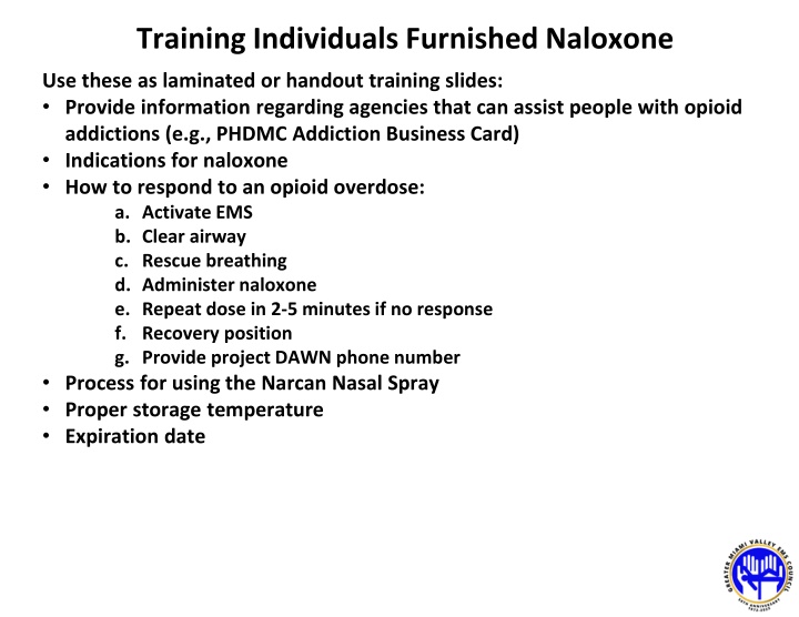 training individuals furnished naloxone