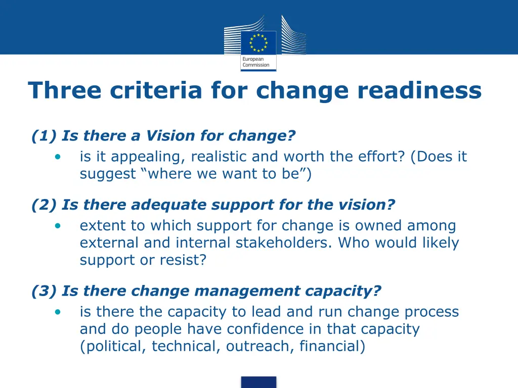 three criteria for change readiness