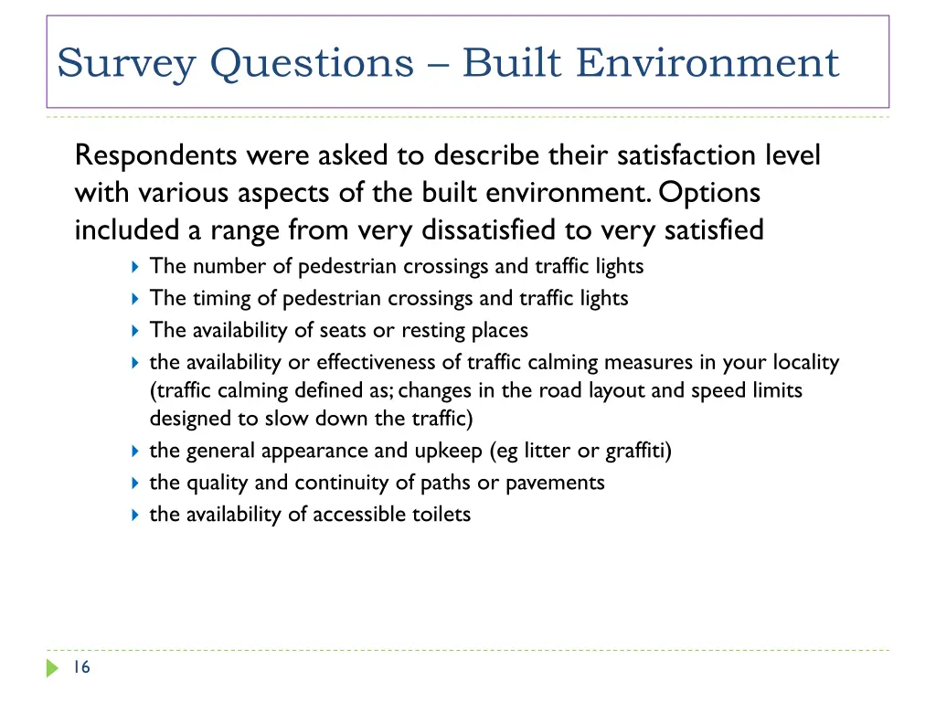 survey questions built environment