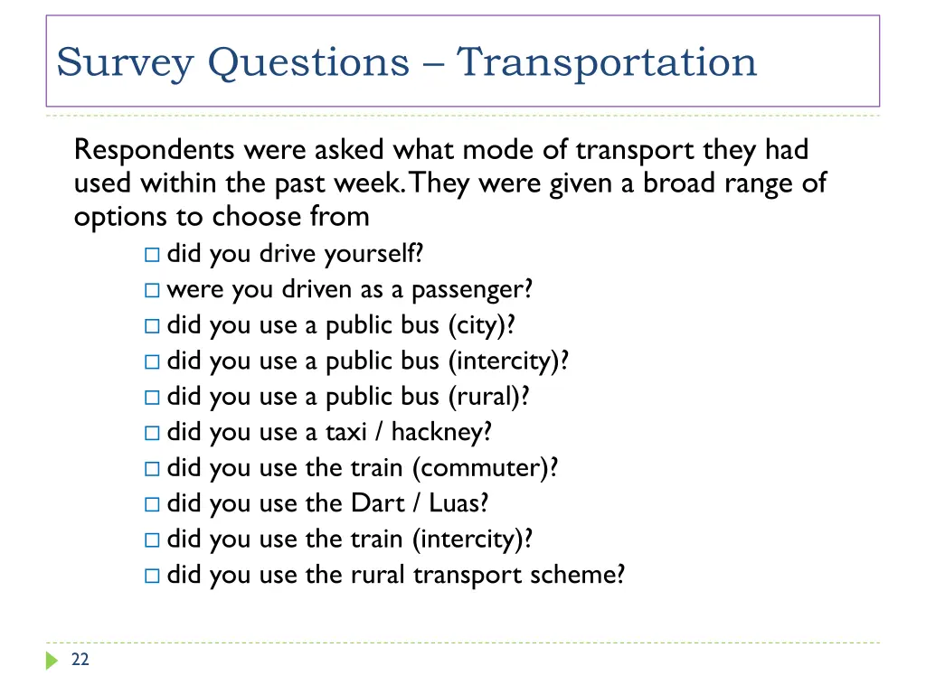 survey questions transportation