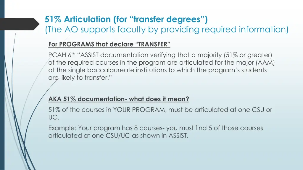 51 articulation for transfer degrees