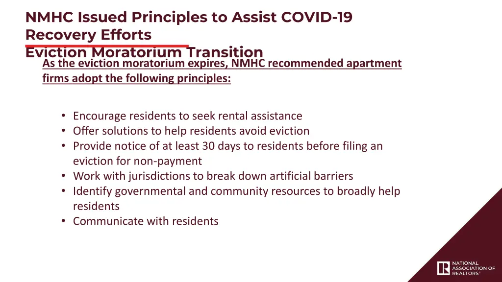 nmhc issued principles to assist covid