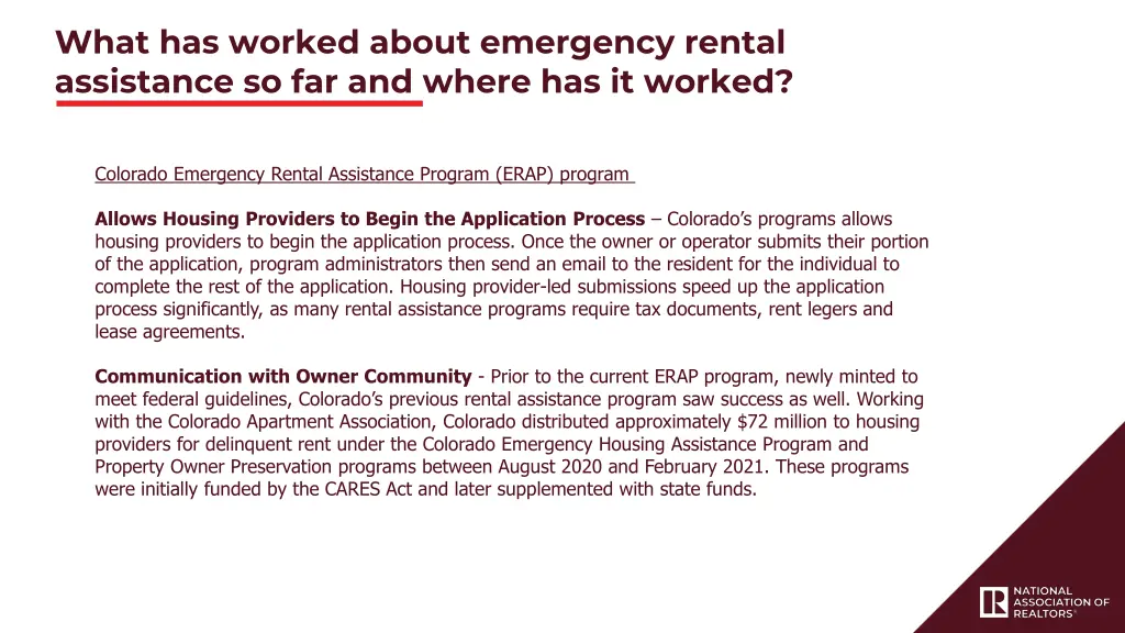 what has worked about emergency rental assistance 1