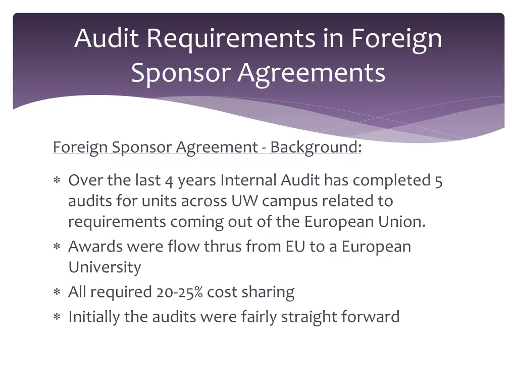 audit requirements in foreign sponsor agreements 1