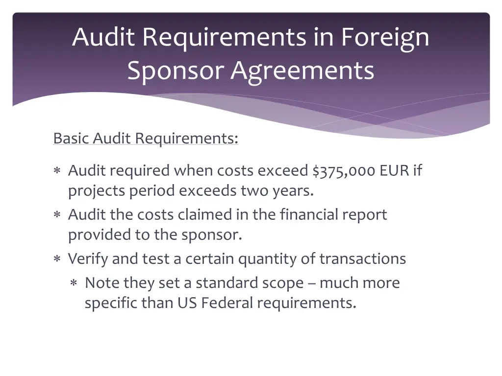 audit requirements in foreign sponsor agreements 3