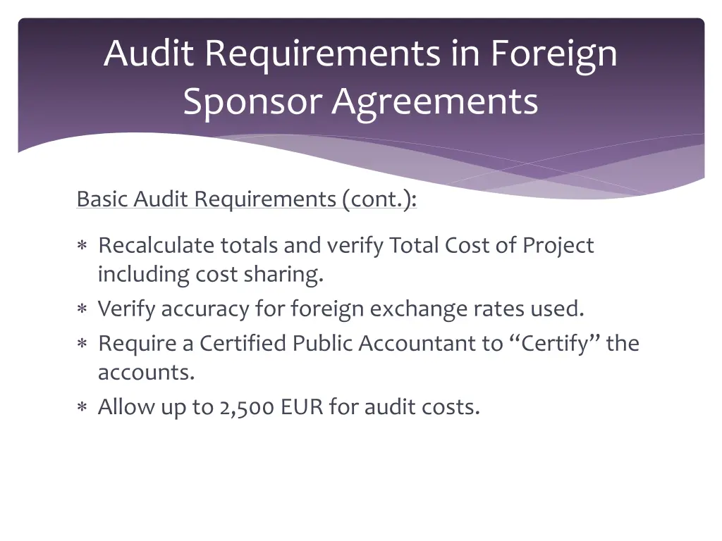 audit requirements in foreign sponsor agreements 4