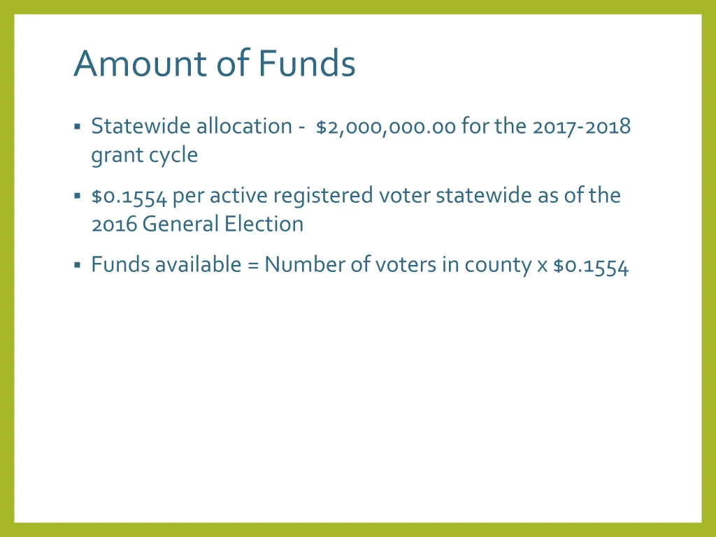 amount of funds