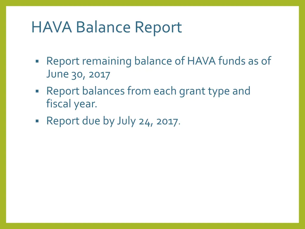 hava balance report