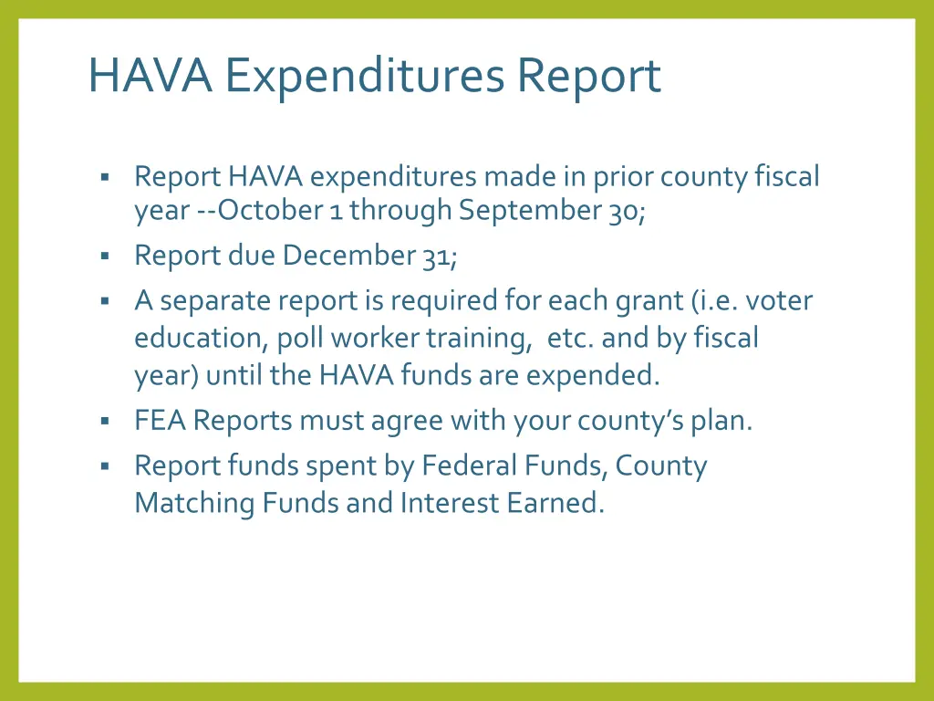 hava expenditures report