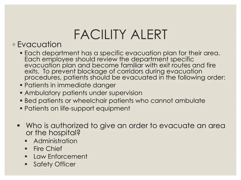 facility alert