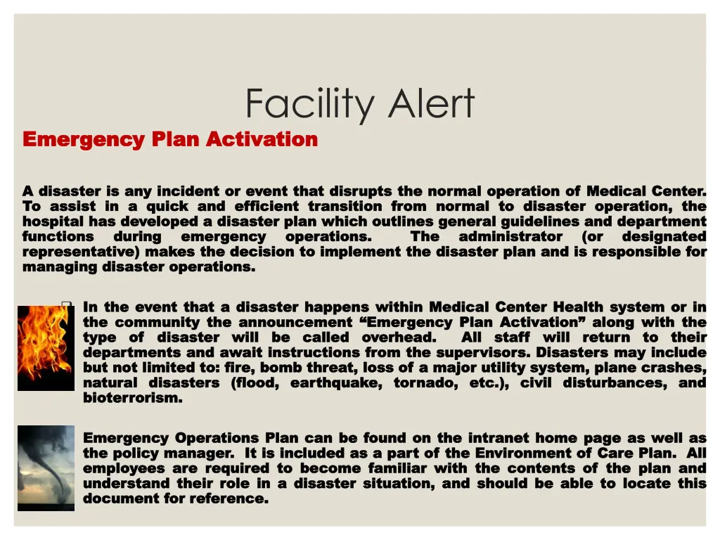 facility alert plan activation activation