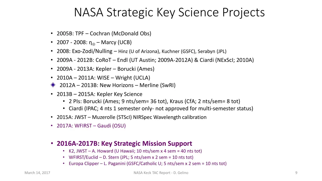 nasa strategic key science projects