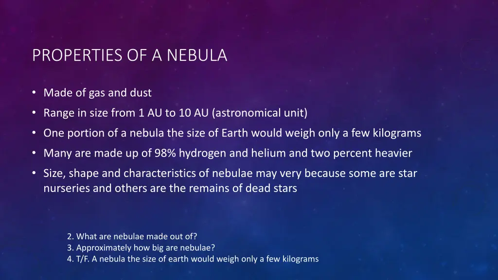 properties of a nebula