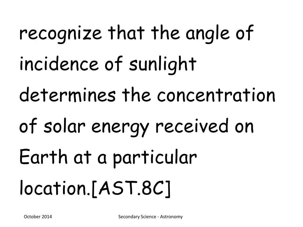 recognize that the angle of incidence of sunlight