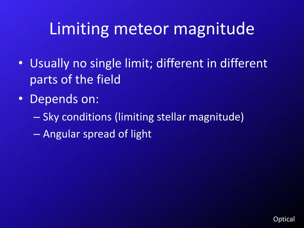 limiting meteor magnitude